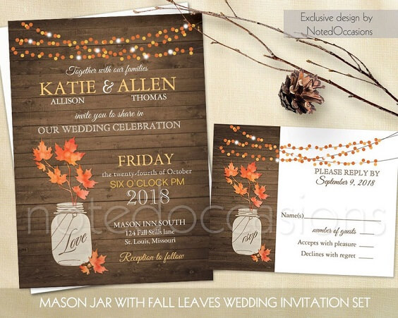 invitaton for fall wedding burnt orange and green 2020