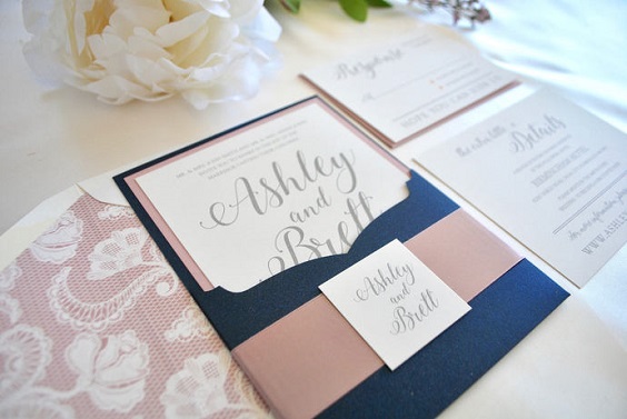 invitation for fall wedding dusty rose and navy 2020