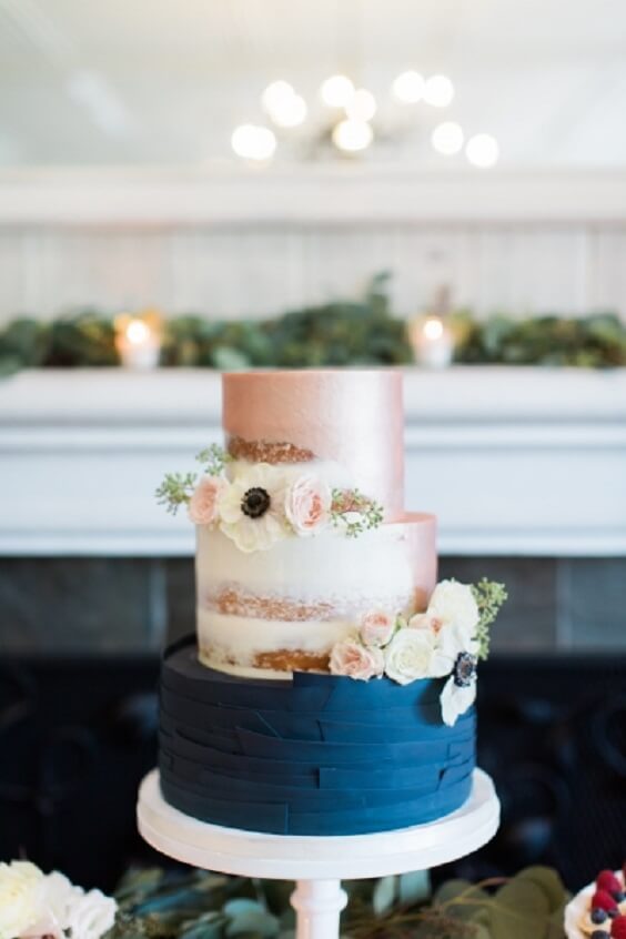 wedding cake for fall wedding dusty rose and navy 2020