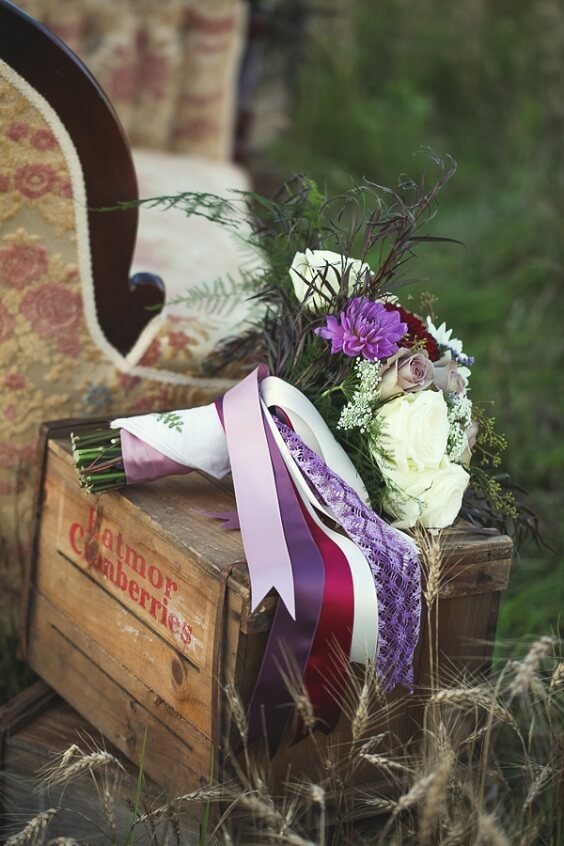 bouquet for fall wedding lilac and dark red 2020
