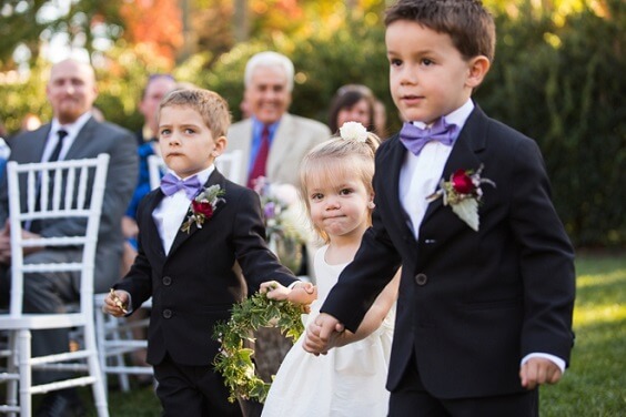 flower girl and boys for fall wedding lilac and dark red 2020