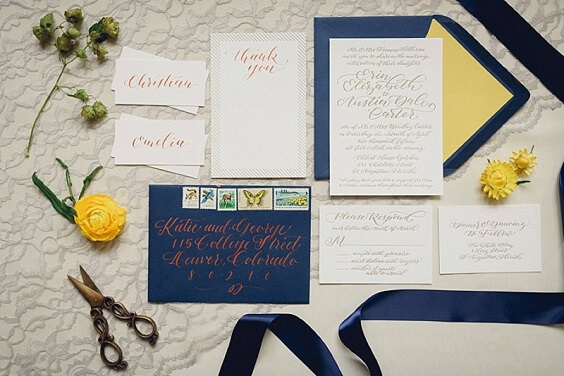 invitation for fall wedding navy blue and yellow 2020