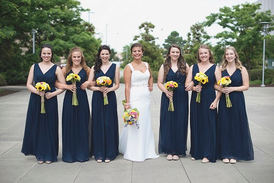 navy blue bridesmaid dresses for fall wedding navy blue and yellow 2020