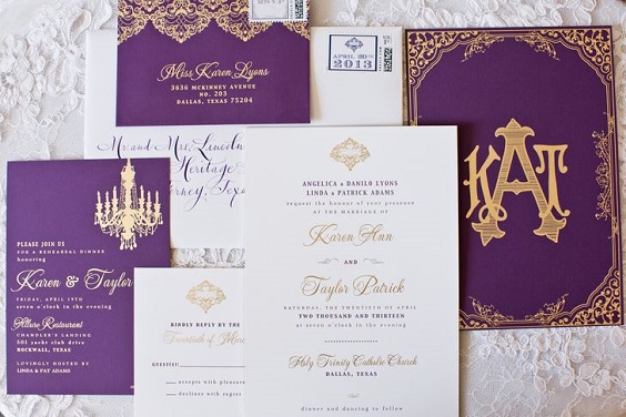 invitation for fall wedding purple and gold 2020