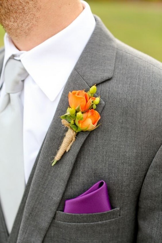 grey man's suit for fall wedding purple and orange 2020
