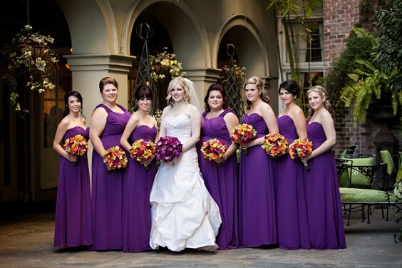 purple bridesmaid dresses for fall wedding purple and orange 2020