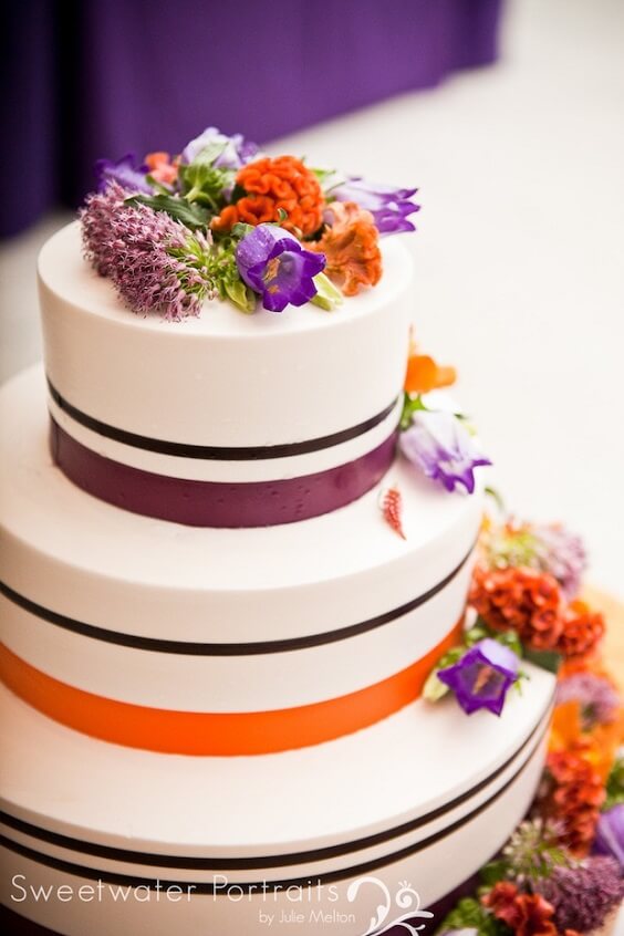 wedding cake for fall wedding purple and orange 2020
