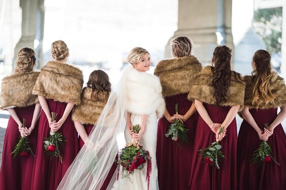 Burgundy Bridesmaid dresses for burgundy and navy blue winter wedding