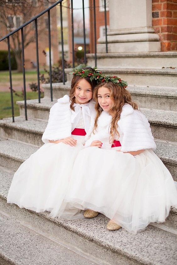Flower girls dresses for red and green winter wedding