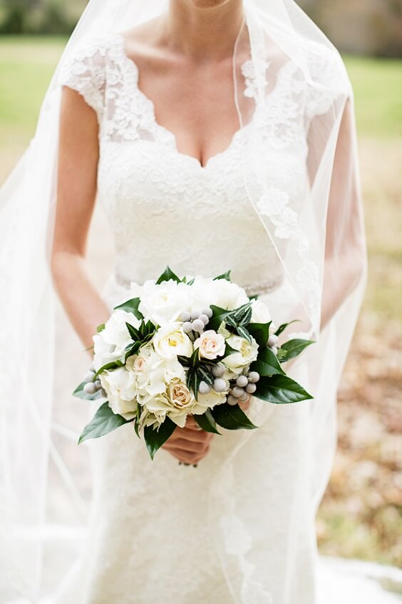 Bridal bouquet for Emerald green and grey winter wedding