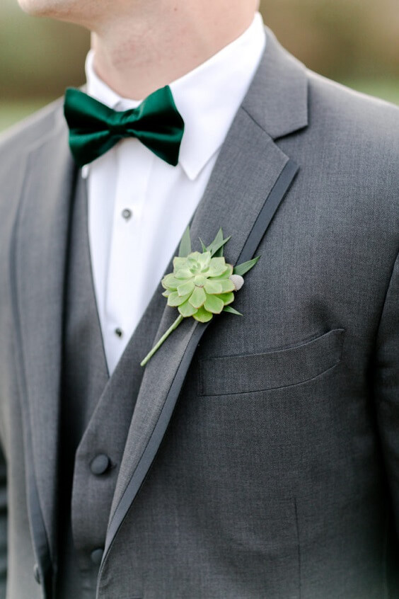 Grey suits green ties for Emerald green and grey winter wedding