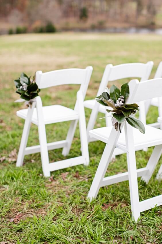 Wedding ceremony decorations for Emerald green and grey winter wedding