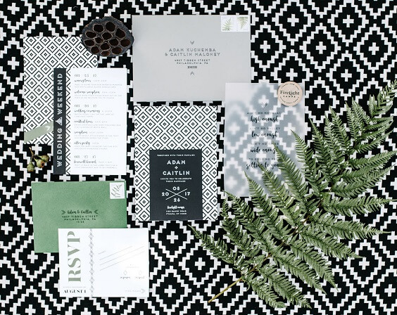 Wedding invitations for Emerald green and grey winter wedding