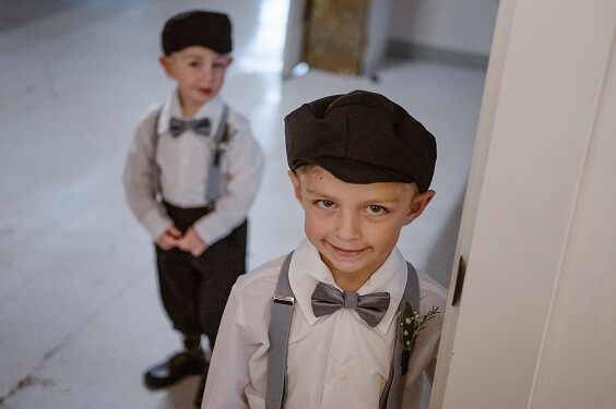 Ring bearer for grey and black winter wedding