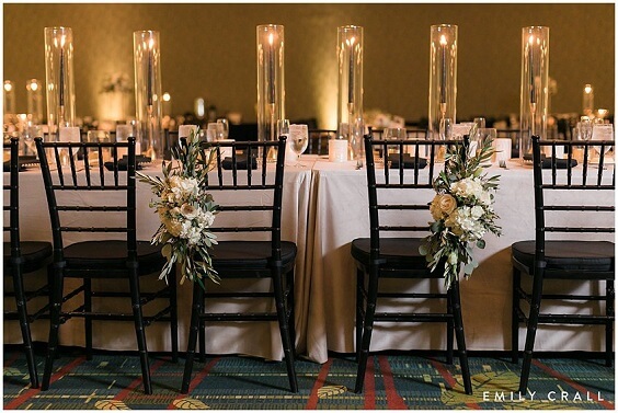 Table decorations for grey and black winter wedding