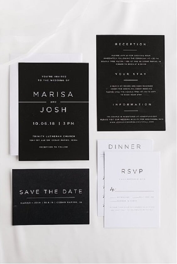 Wedding invitations for grey and black winter wedding