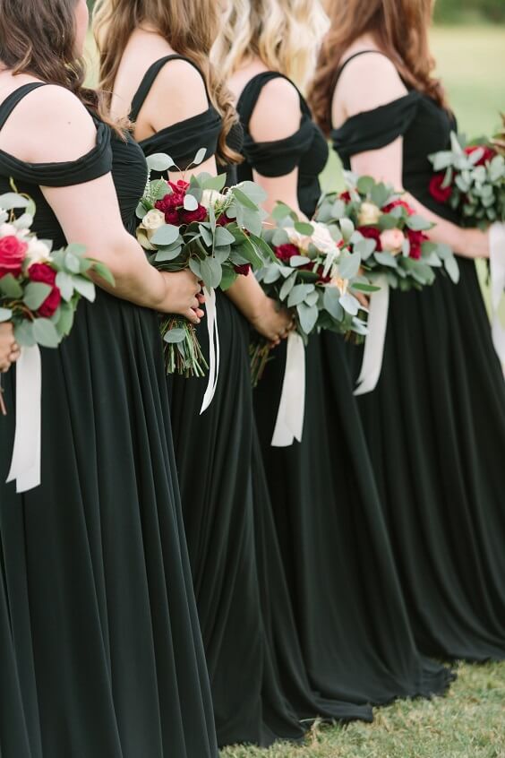 Black bridesmaid dresses for Black and Burgundy winter wedding