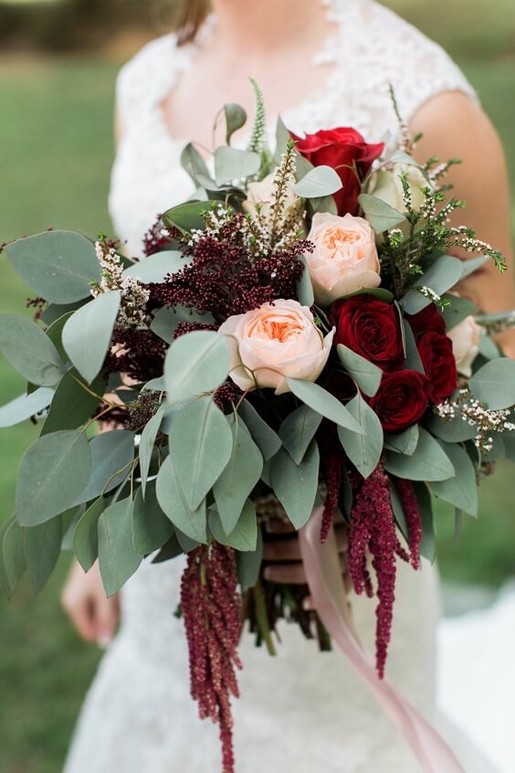 Bridal bouquet for Black and Burgundy winter wedding