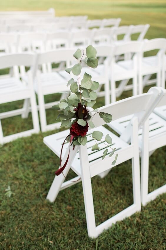 Chair decorations for Black and Burgundy winter wedding