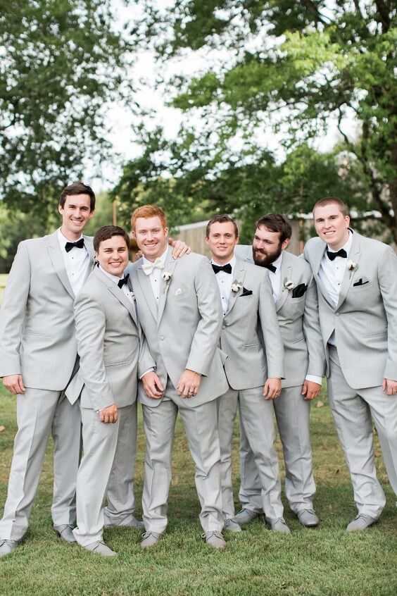 Light Grey Suits for Black and Burgundy winter wedding