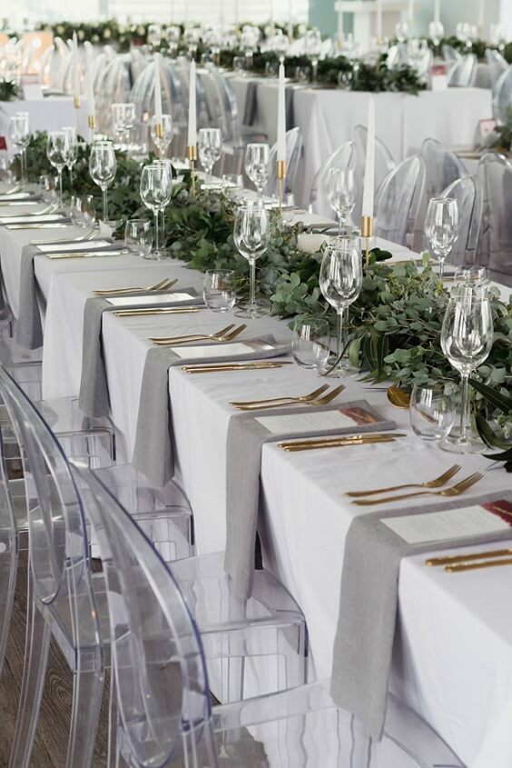 Table decorations for Illusion blue and black winter wedding