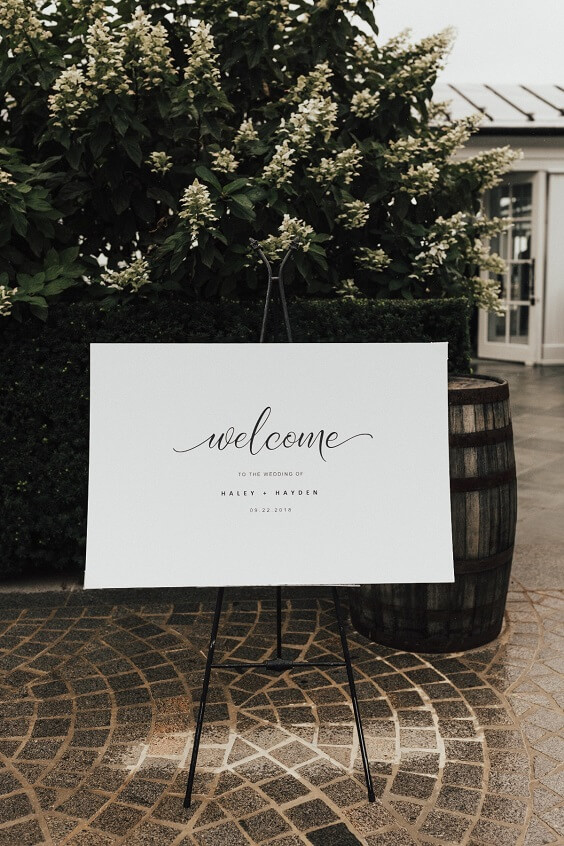 Wedding welcome board for Illusion blue and black winter wedding