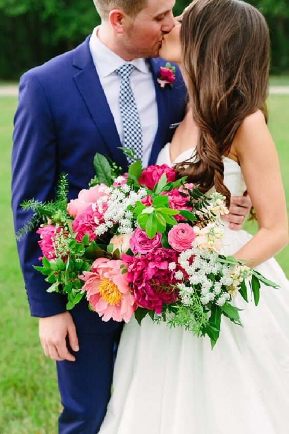 Royal blue suits for silver and fuchsia March wedding
