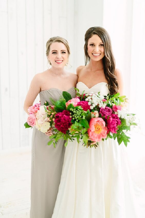 Wedding bouquets for silver and fuchsia March wedding