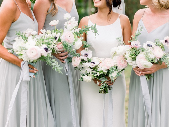 Dusty blue bridesmaid dresses for dusty blue and pink March wedding