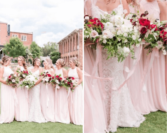 Bridesmaid dresses for blush and burgundy March wedding