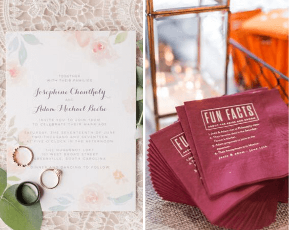 Wedding invitations napkins for blush and burgundy March wedding