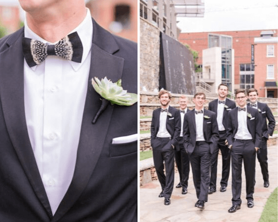 Black suits for blush and white March wedding
