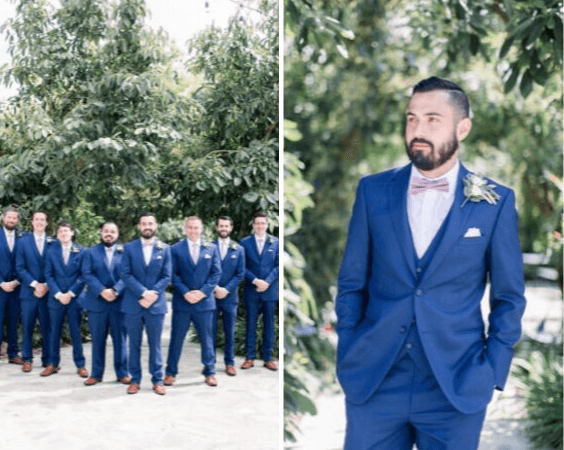 Navy blue suits for dusty rose and lavender March wedding