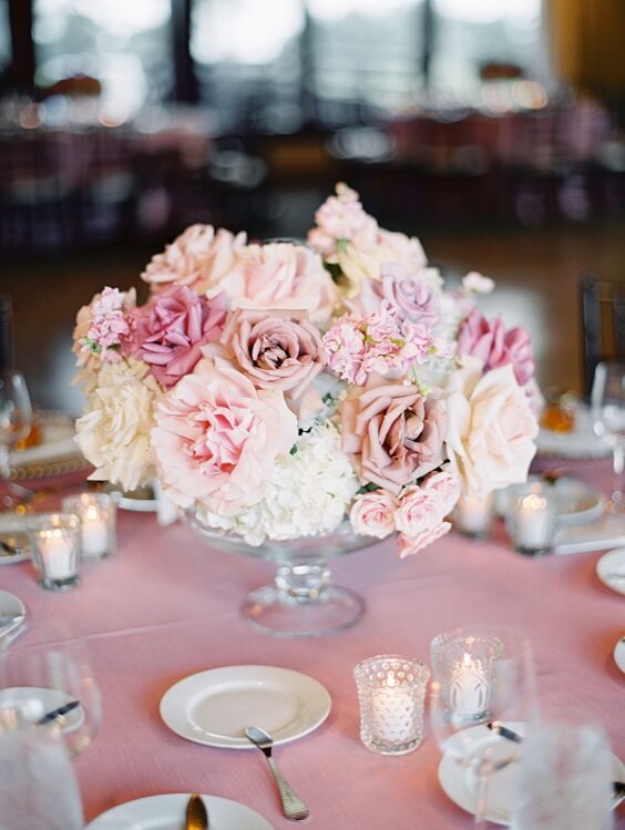 Wedding centerpieces for dusty rose and lavender March wedding