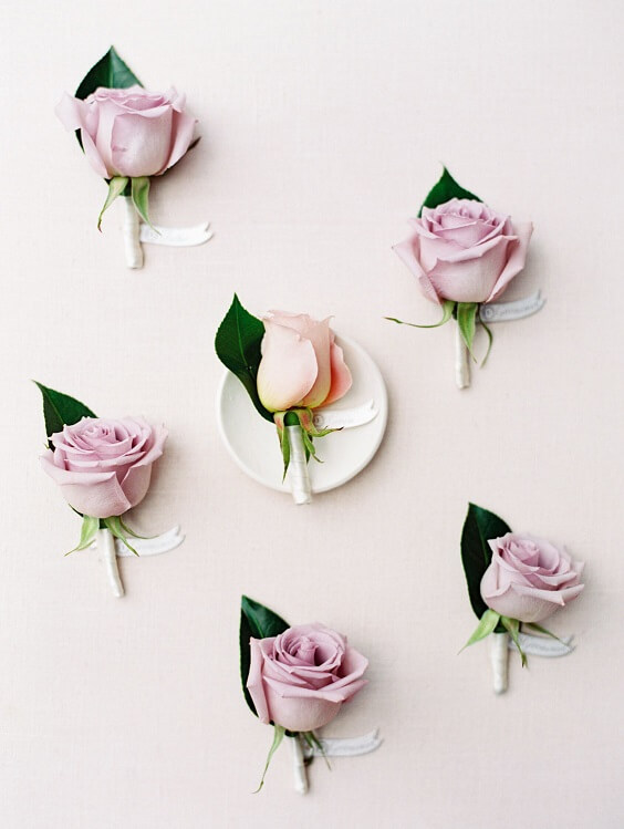 Wedding corsages for dusty rose and lavender March wedding