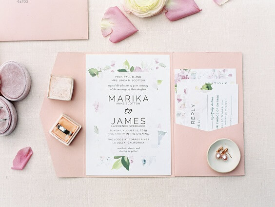 Wedding invitations for dusty rose and lavender March wedding