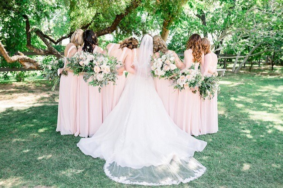 Blush bridesmaid dresses for blush and peach June wedding