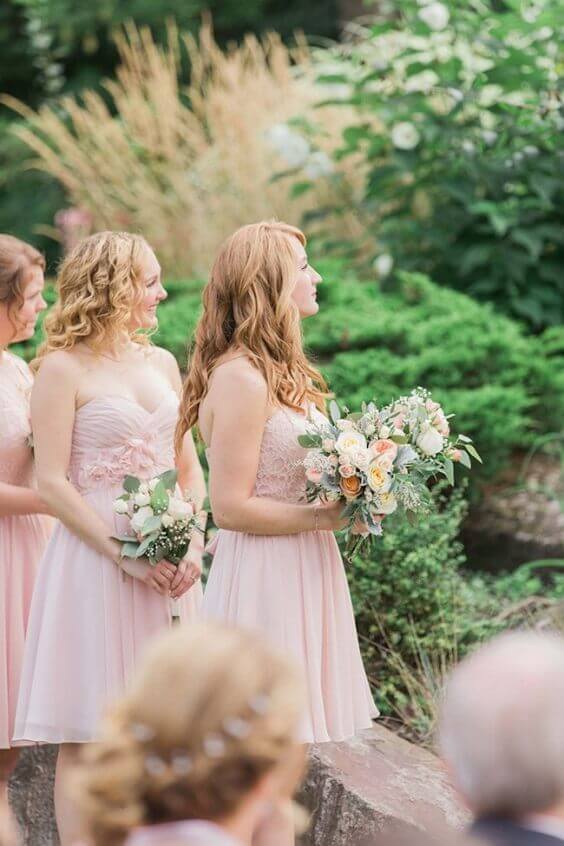 Blush bridesmaid dresses for blush and peach June wedding