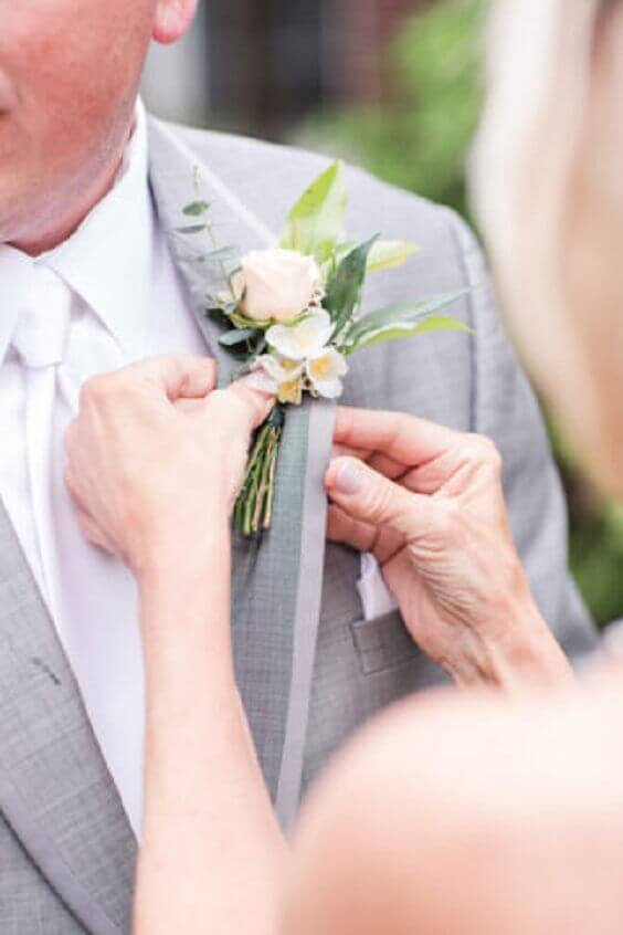 Groom suit for blush and peach June wedding