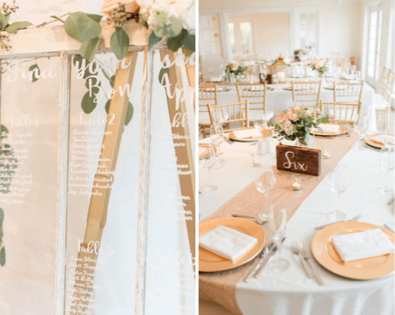 Wedding decorations for blush and peach June wedding