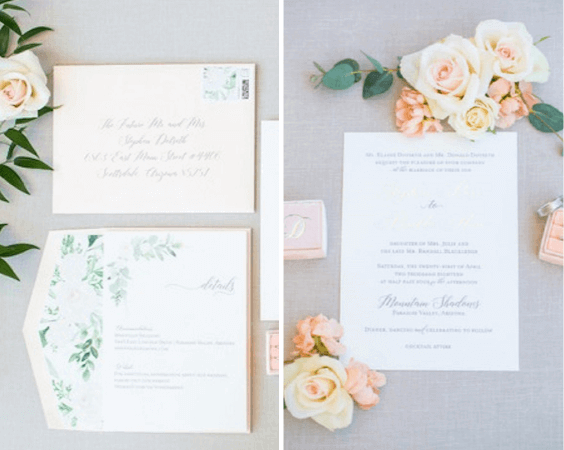 Wedding invitations for blush and peach June wedding