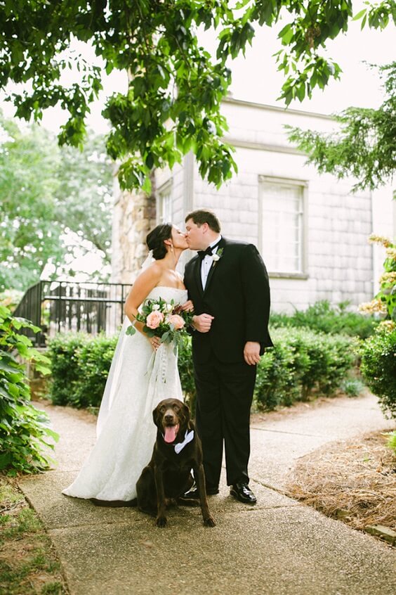 Black groom suit for dusty blue, blush and burgundy June wedding