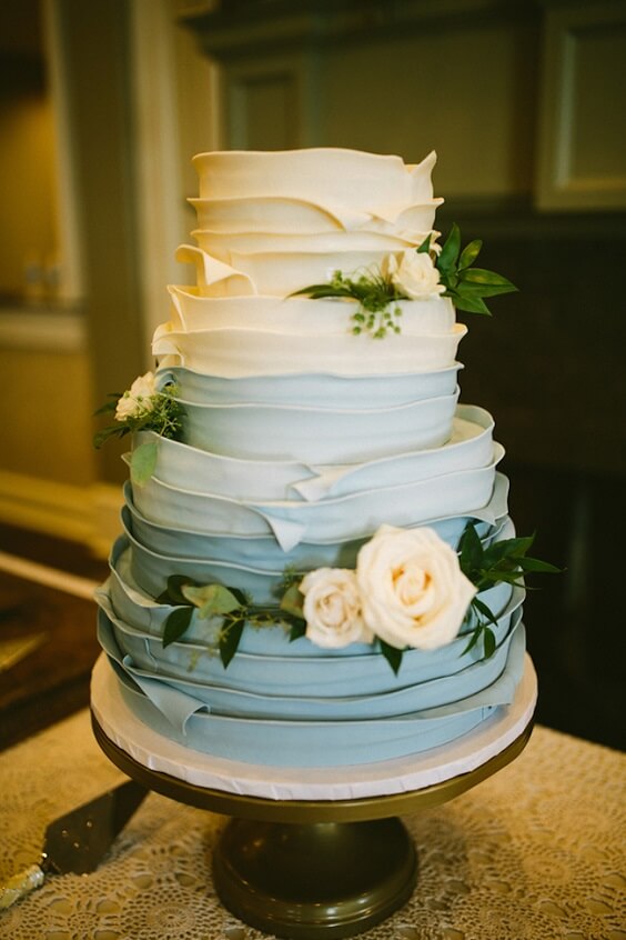 Wedding cake for dusty blue, blush and burgundy June wedding