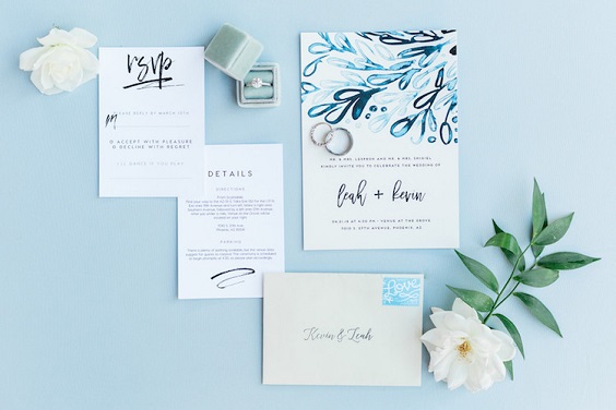Wedding invitations for dusty blue, blush and burgundy June wedding