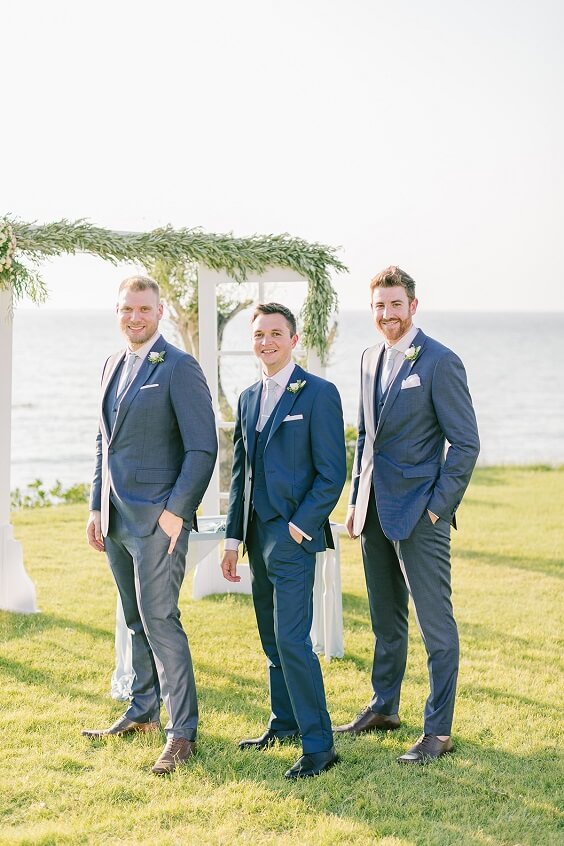 navy suits for Ice Blue and White June Wedding 2020