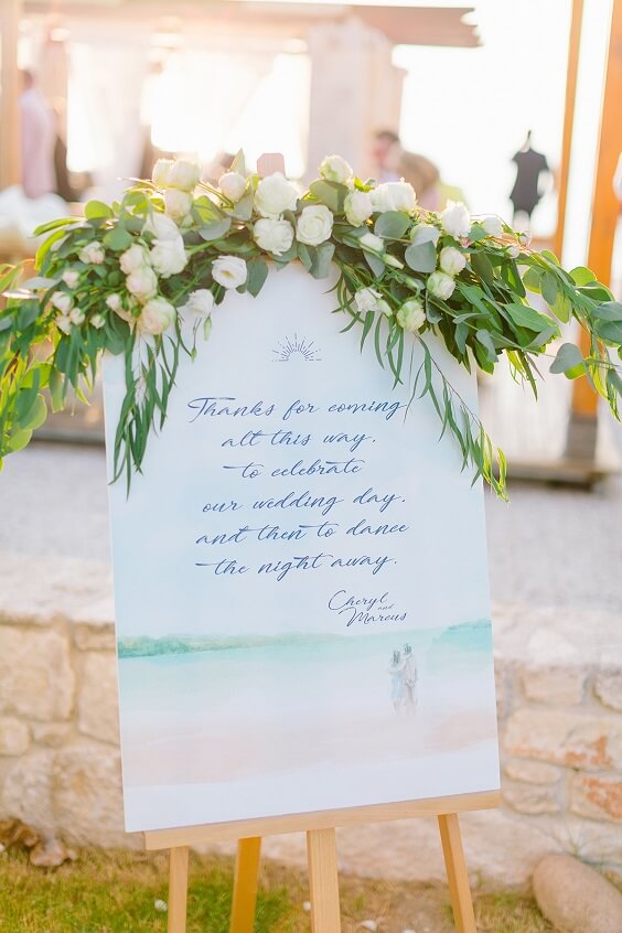 Welcome board for Ice Blue and White June Wedding 2020