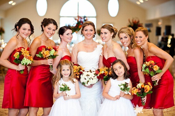 Red Bridesmaid Dresses for Red and Orange Fall Wedding