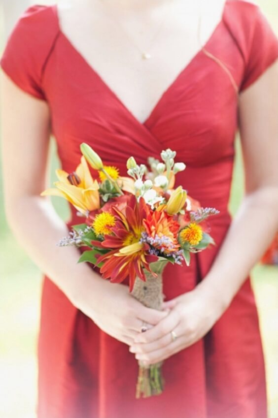 Red Bridesmaid Dresses for Red and Orange Fall Wedding