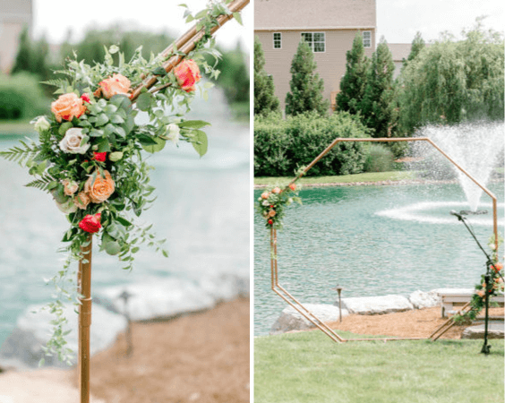 Wedding arch decorations for Coral Peach and Grey June Wedding 2020