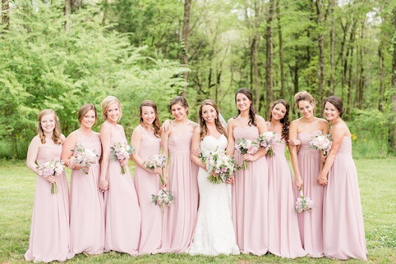 Navy blue and top pink bridesmaid dresses